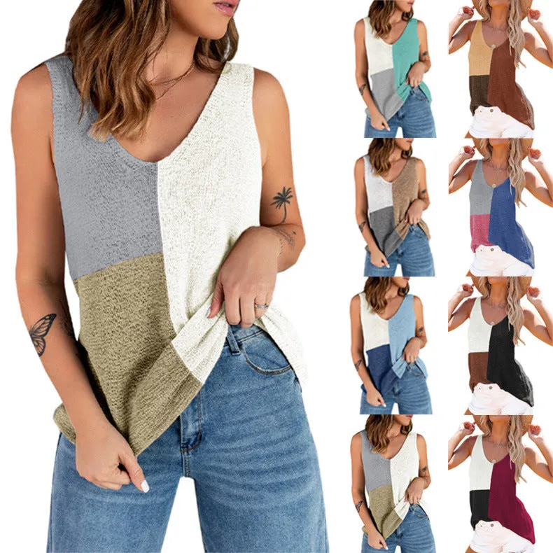 Haute Edition Women's V-Neck Color Block Sweater Knit Tank