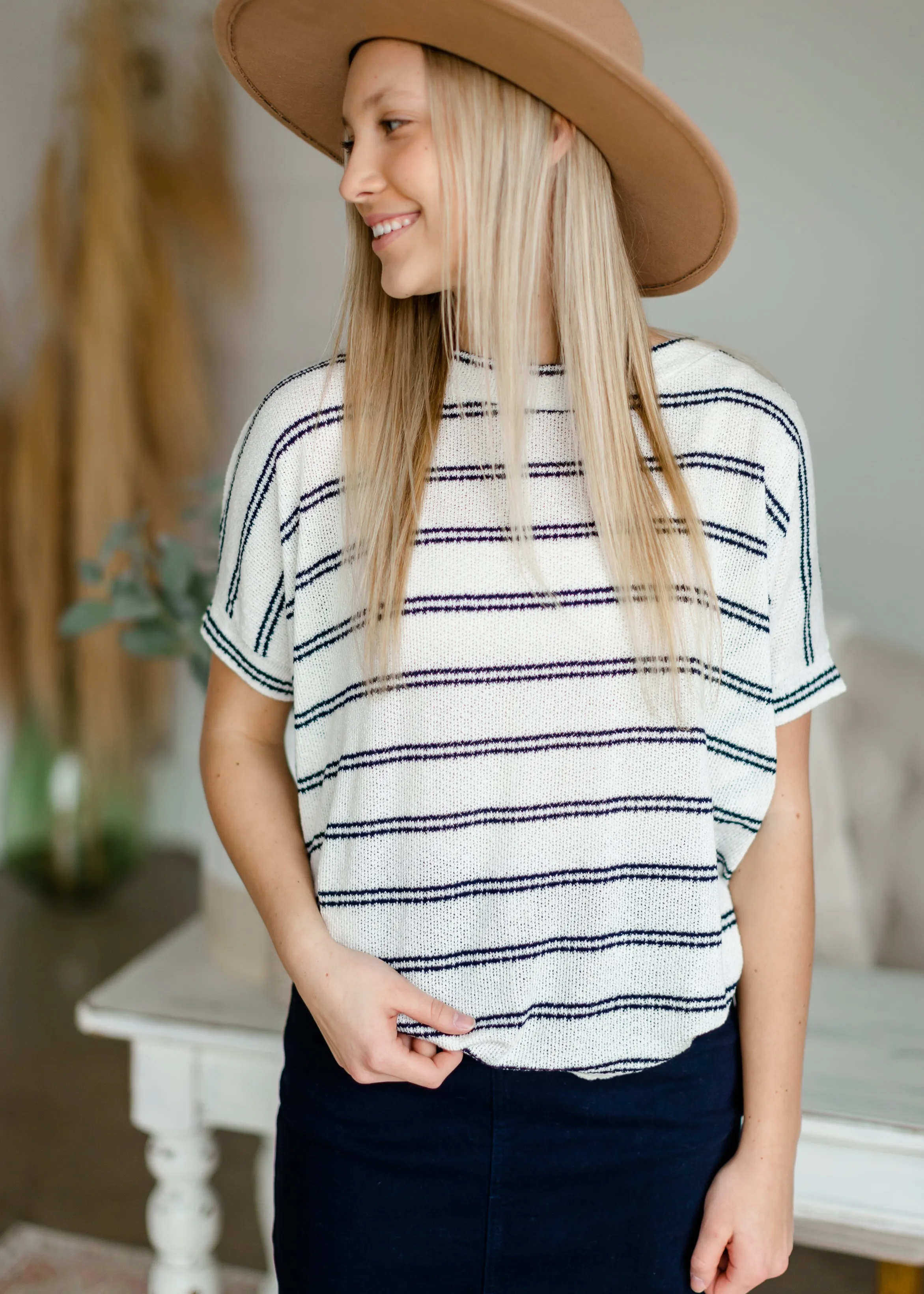 Ivory Stripe Knit Top