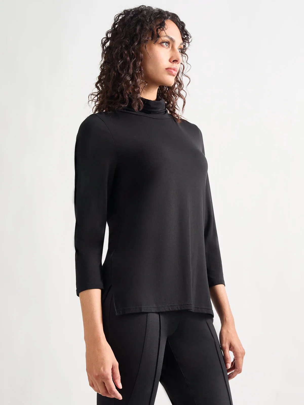 Jersey Turtleneck Top, Black