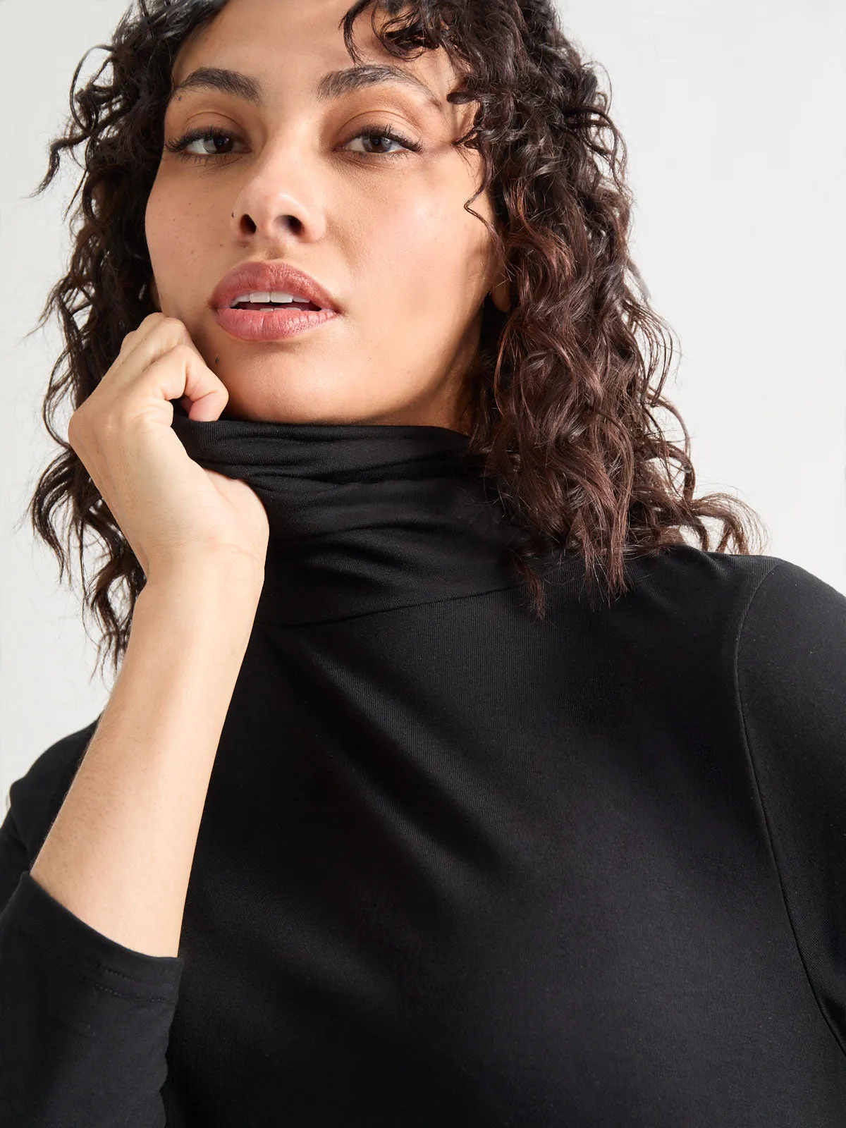 Jersey Turtleneck Top, Black