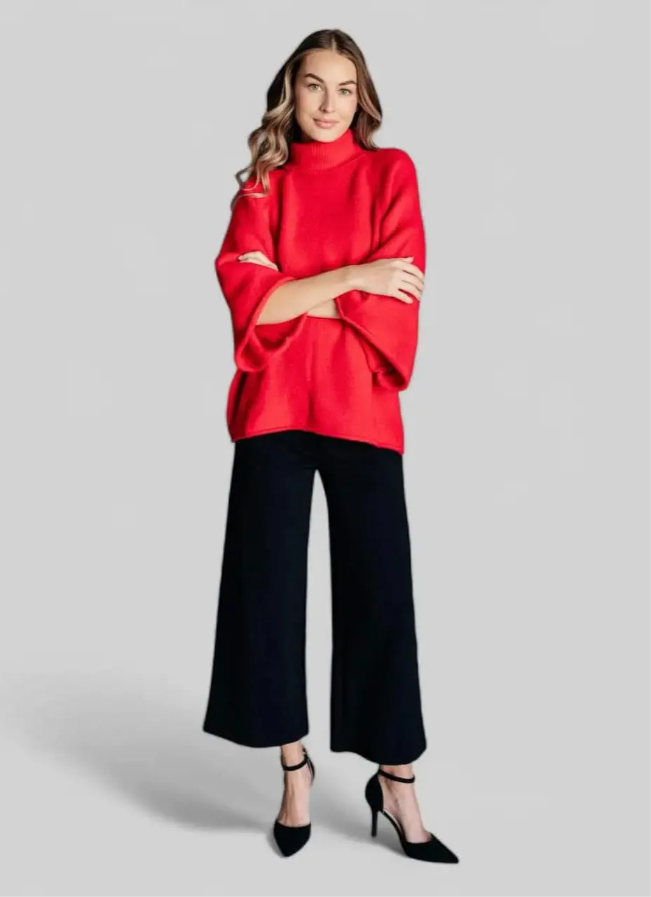 Jodifl 3/4 Sleeve Red Turtleneck Sweater