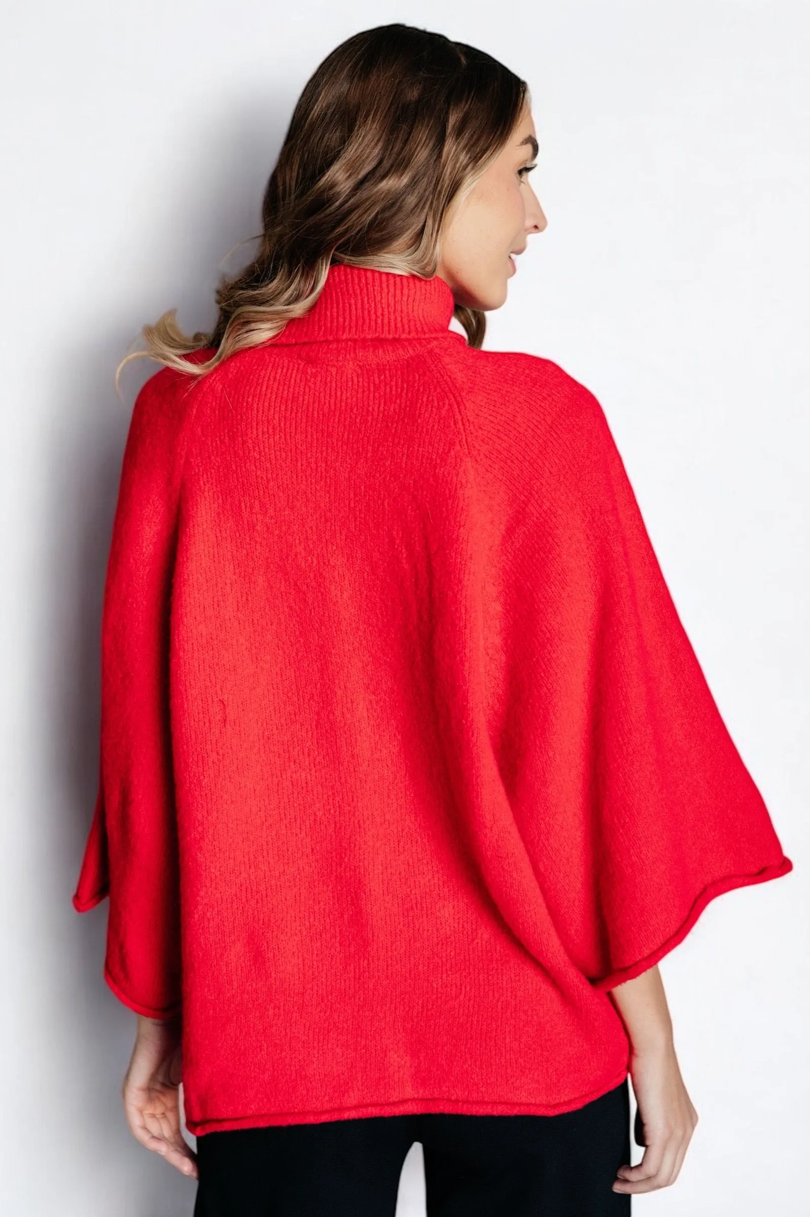 Jodifl 3/4 Sleeve Red Turtleneck Sweater