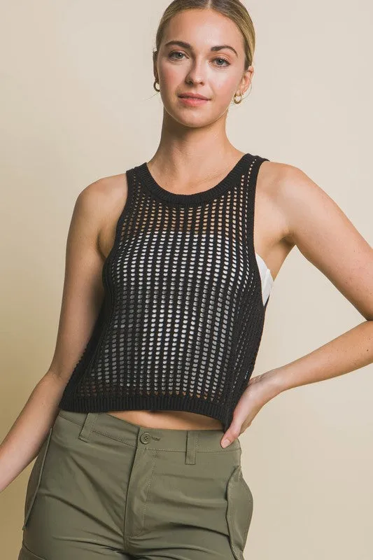 Jordan Sleeveless Open Knit Crop Top