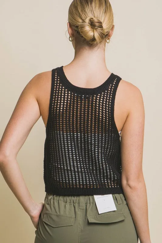 Jordan Sleeveless Open Knit Crop Top