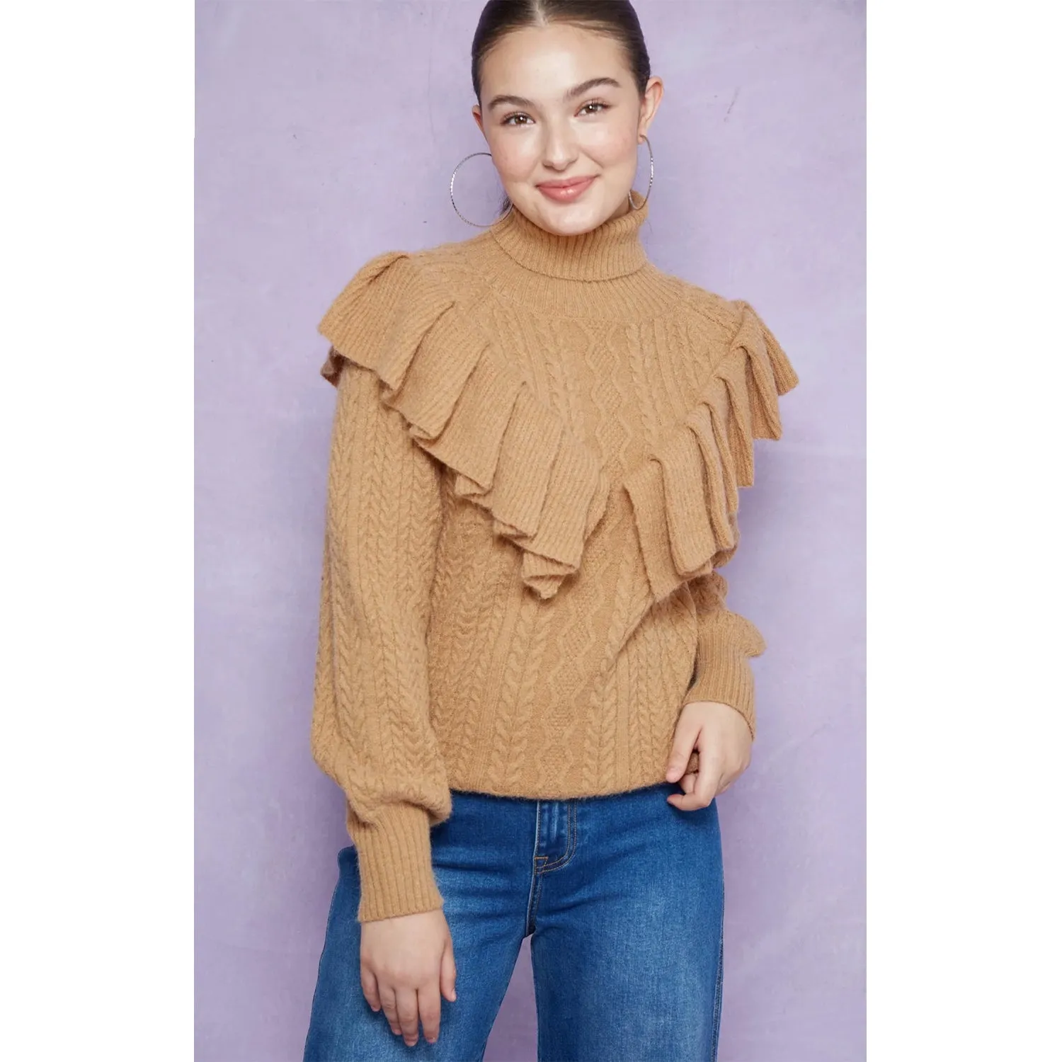 Jumper Knit Romy Ruffle - Caramel