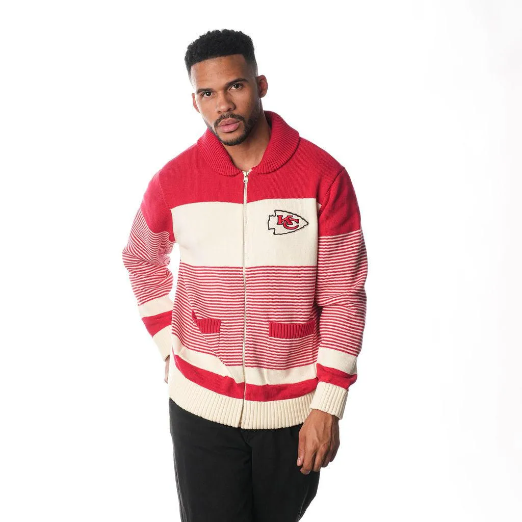 KANSAS CITY CHIEFS FULL ZIP JACQUARD SWEATER - RED/CREAM