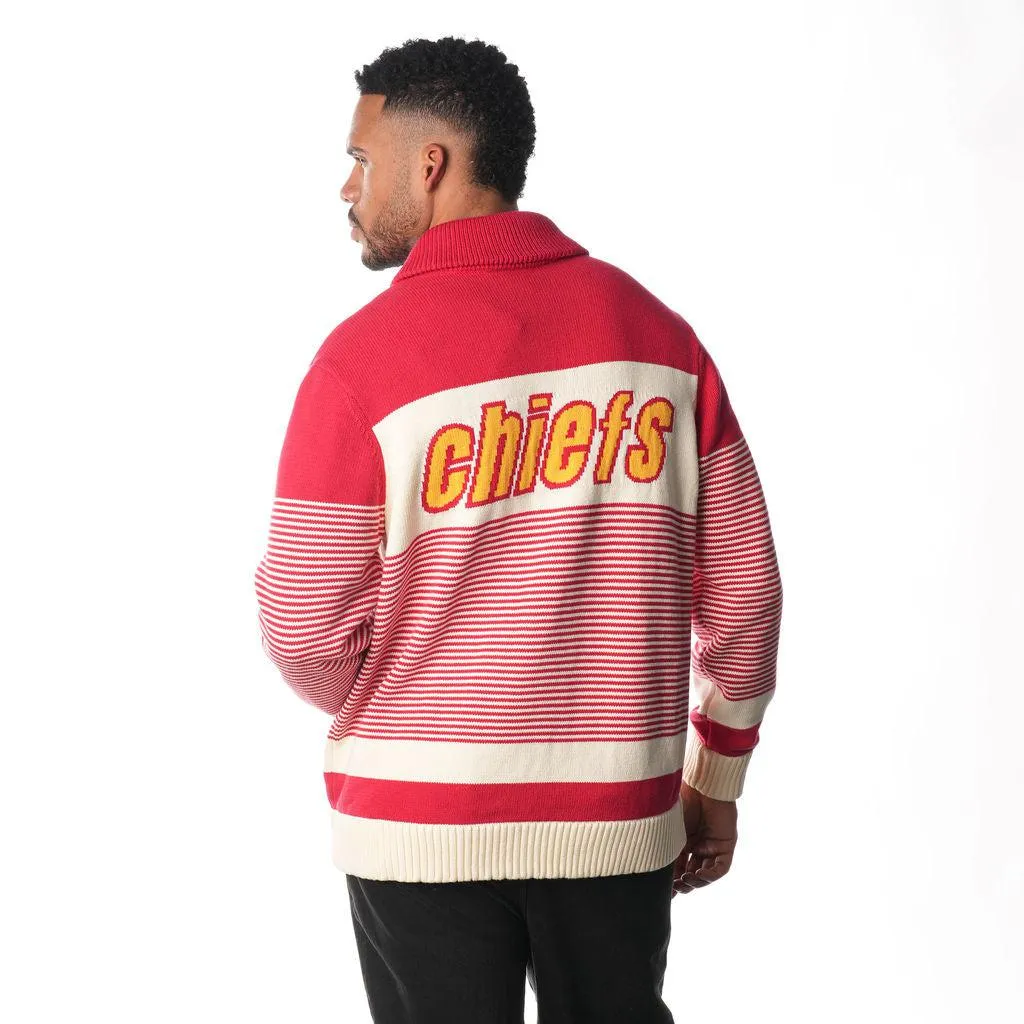 KANSAS CITY CHIEFS FULL ZIP JACQUARD SWEATER - RED/CREAM