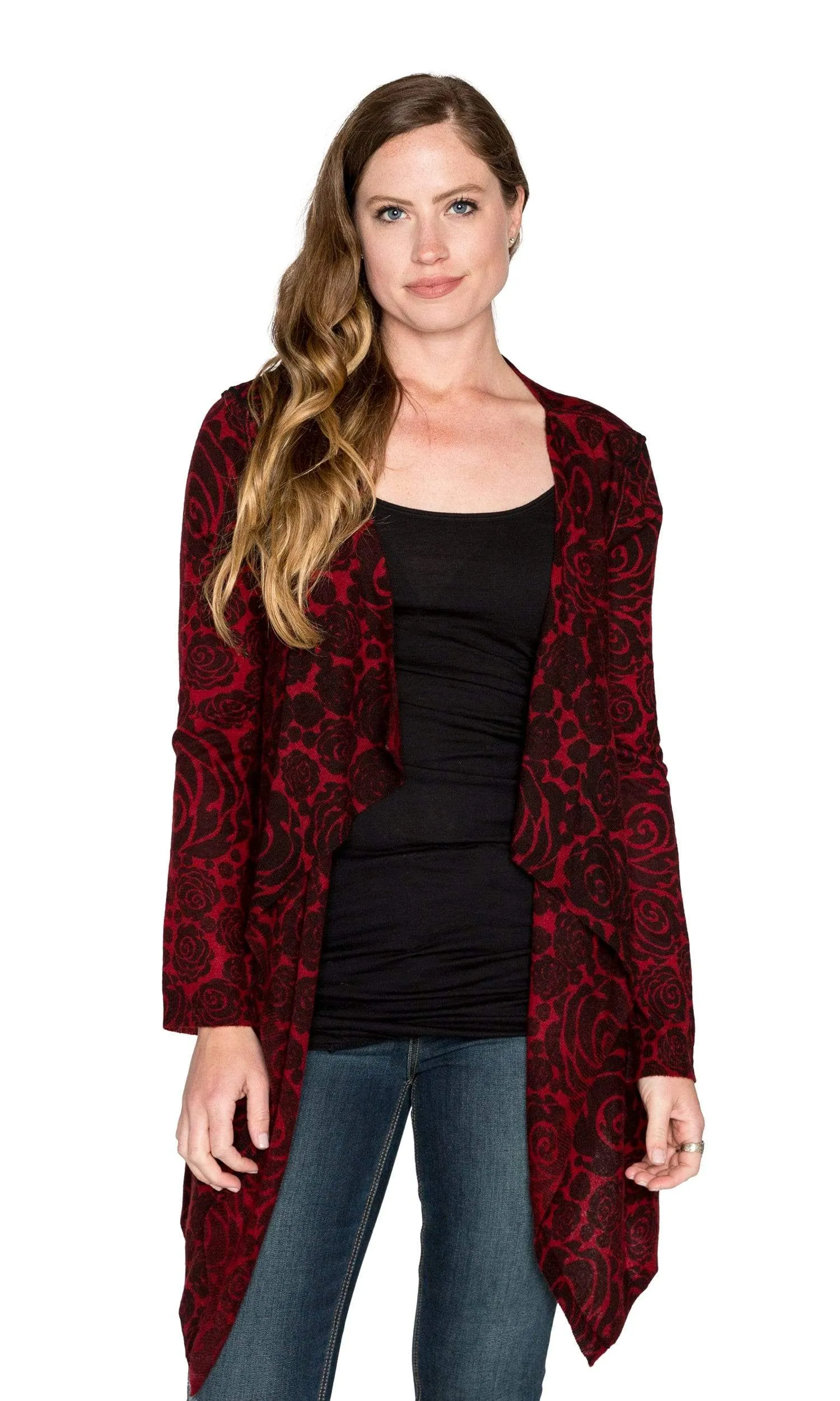 Knitwit Cashmere Open Drape Cardigan - Red Rose