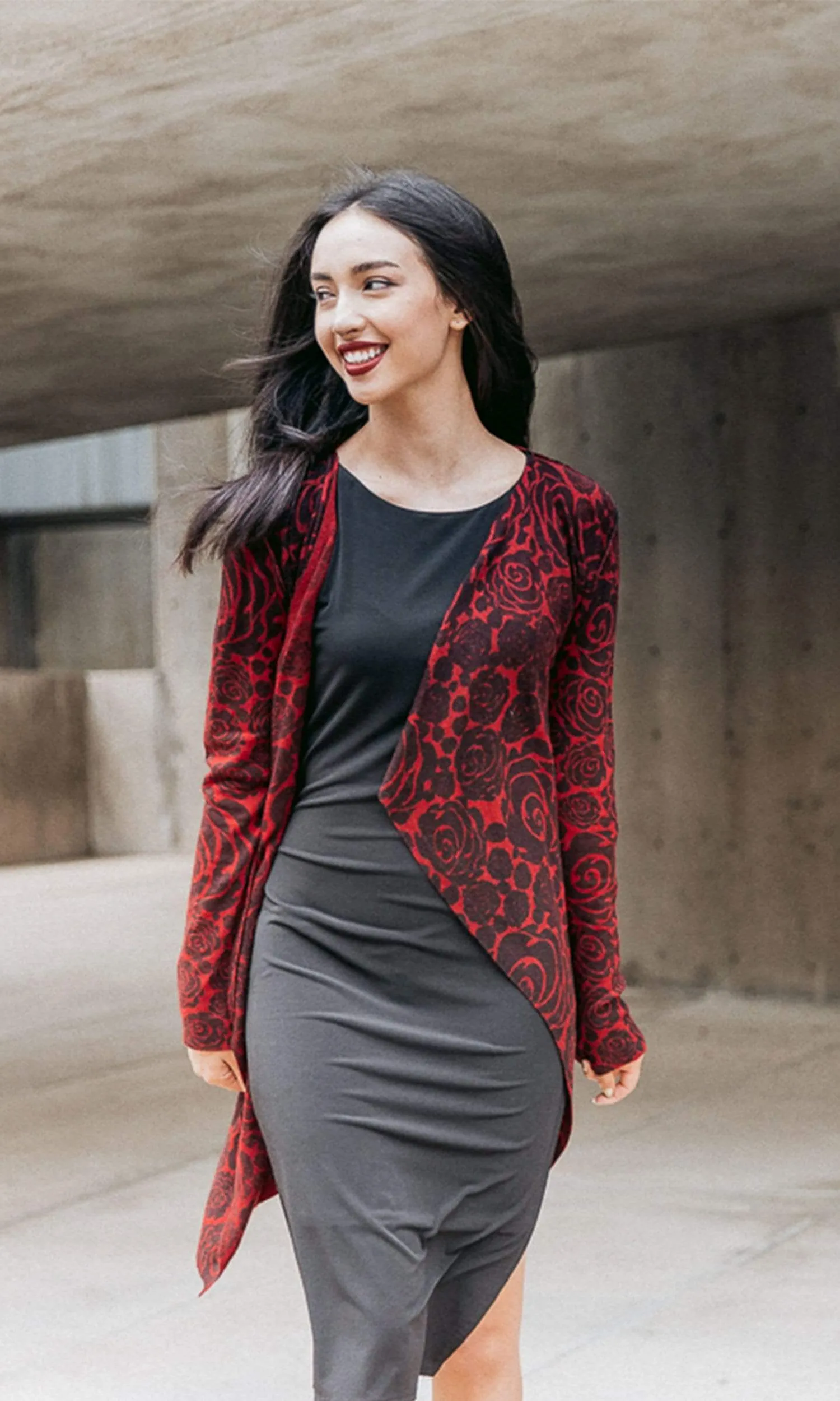 Knitwit Cashmere Open Drape Cardigan - Red Rose