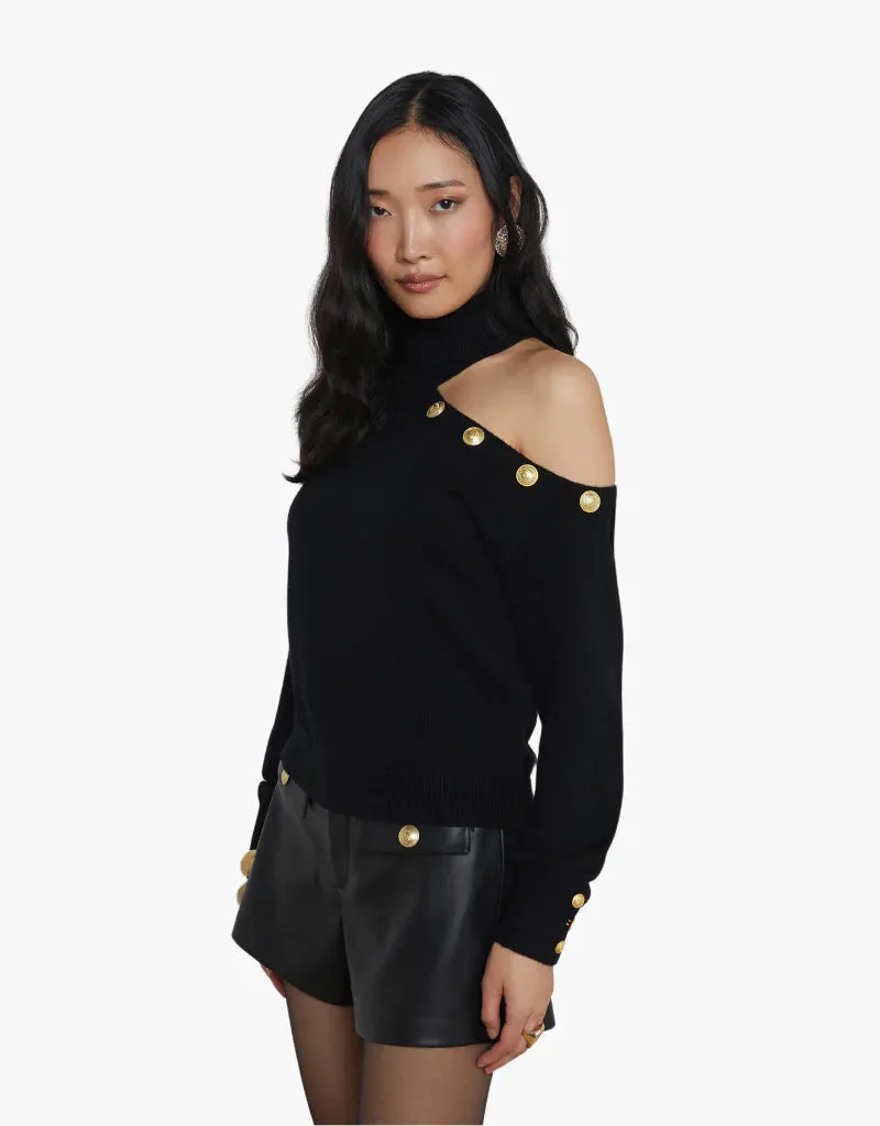 L'Agence Brixie One Shoulder Turtleneck Black Gold