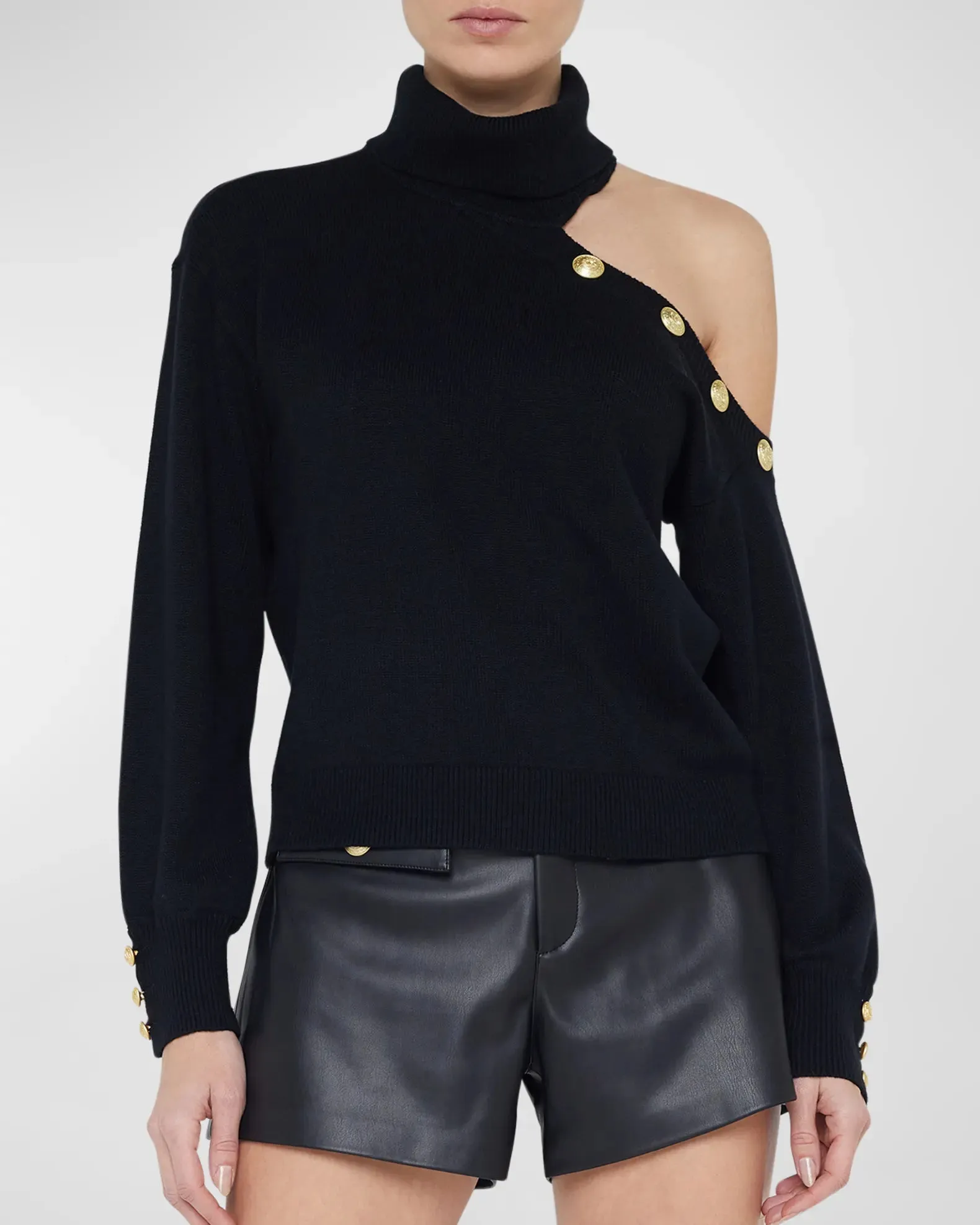 L'Agence Brixie One Shoulder Turtleneck Black Gold