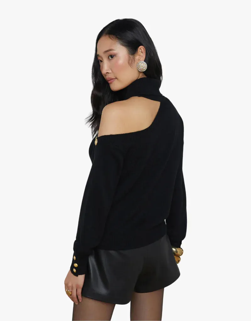 L'Agence Brixie One Shoulder Turtleneck Black Gold