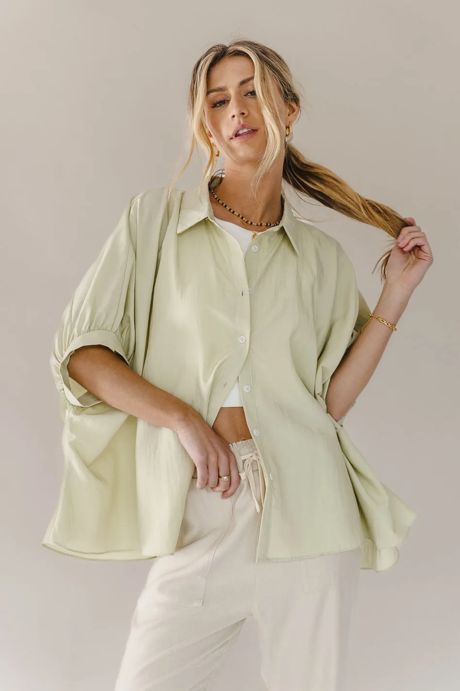 Lexi Button Up Blouse in Sage - FINAL SALE