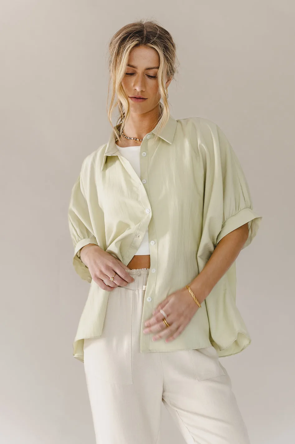 Lexi Button Up Blouse in Sage - FINAL SALE