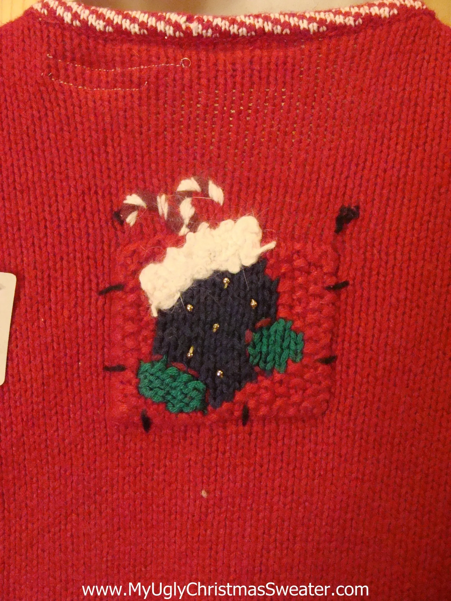 Light Up Red Ugly Xmas Sweater with Reindeer Santa