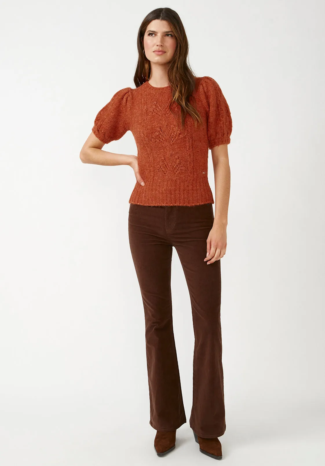 Lissa Women's Short Sleeve Sweater in Ginger Orange - SW0015F