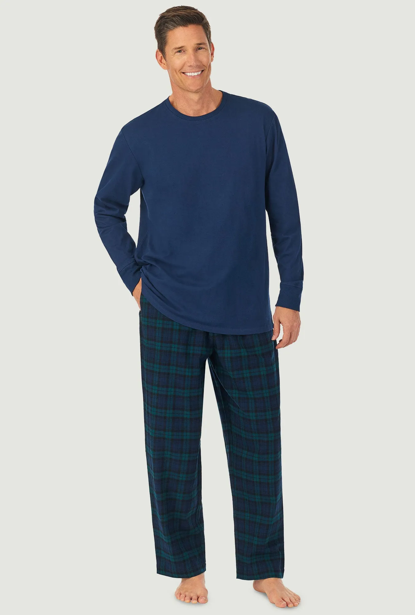 Men's Black Watch Plaid Knit & Flannel PJ Set