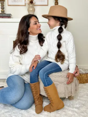 Mommy and Me Cream Oversized Cable Knit Sweater