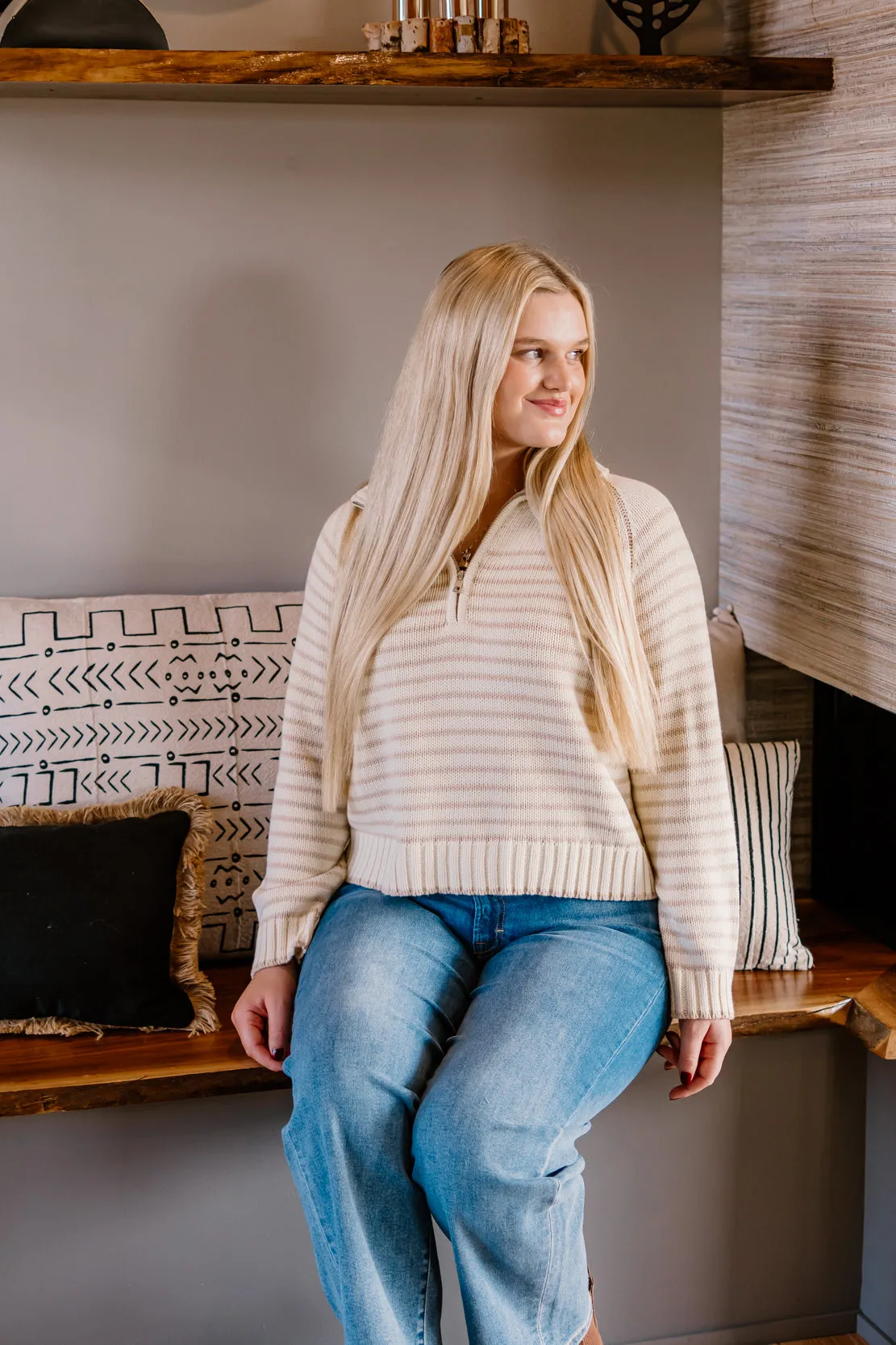 Naya Striped Sweater | Cream Taupe