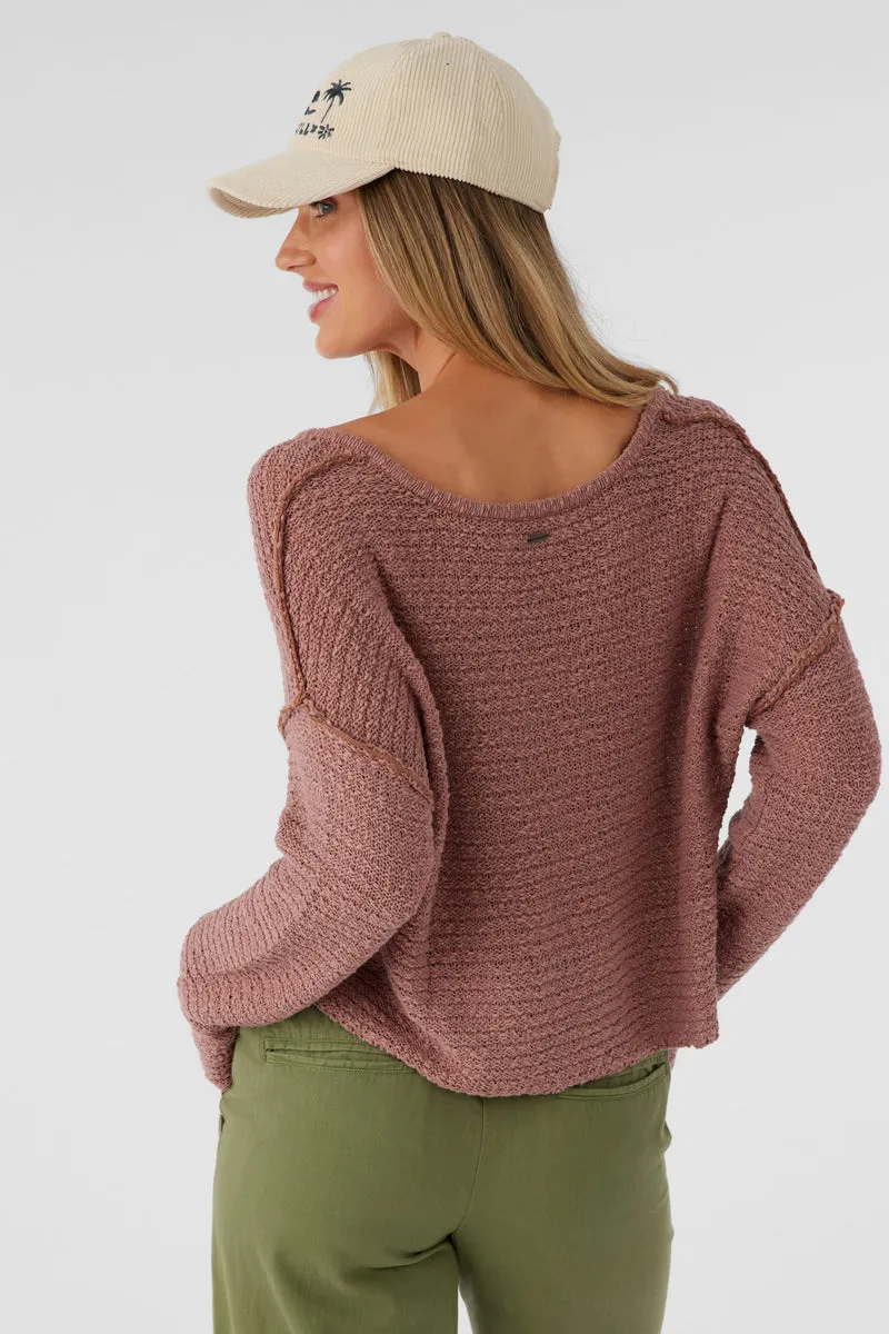 Oneill MARINA COTTON SLUB V-NECK SWEATER - BURLWOOD