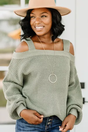 Only The Beginning Sage Green Waffle Sweater