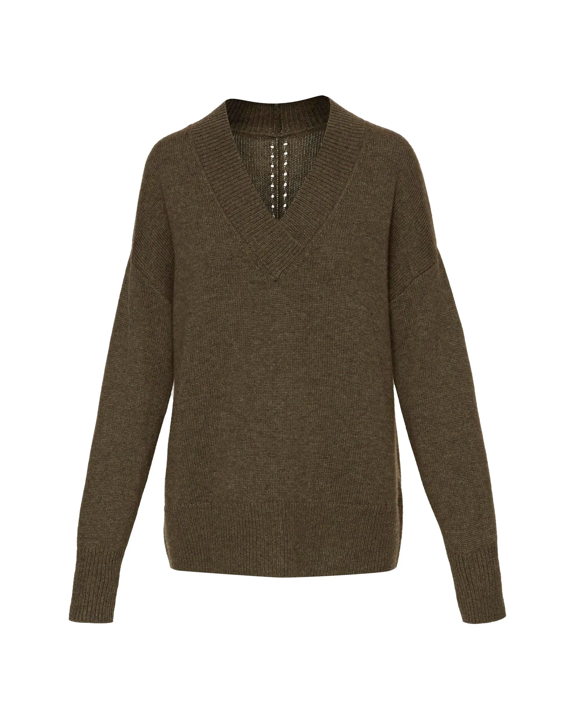 Oversized Chunky V-Neck Sweater in Wool-Cashmere | Olive Melange