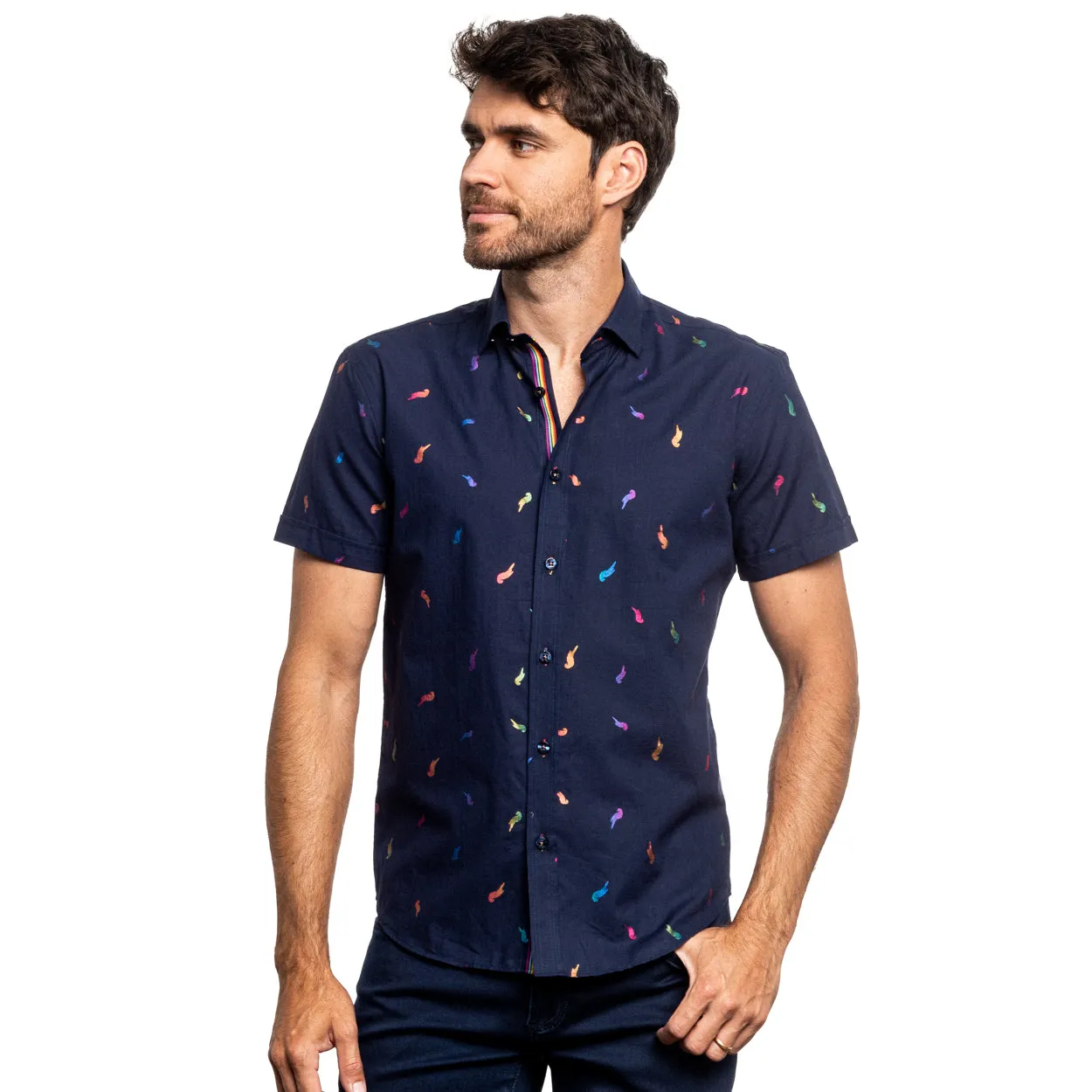 Parrot Punch Foil Short Sleeve Shirt - Navy