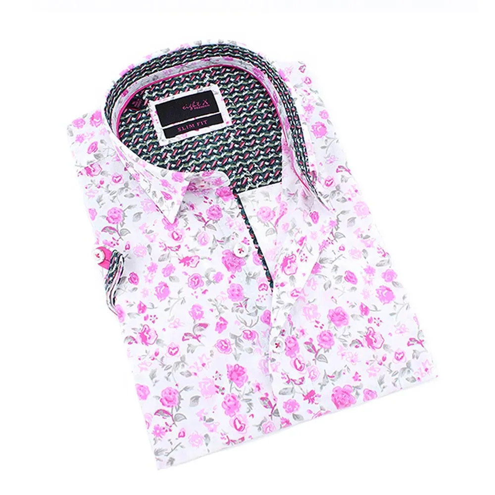 Pink Rose Print Short Sleeve Shirt