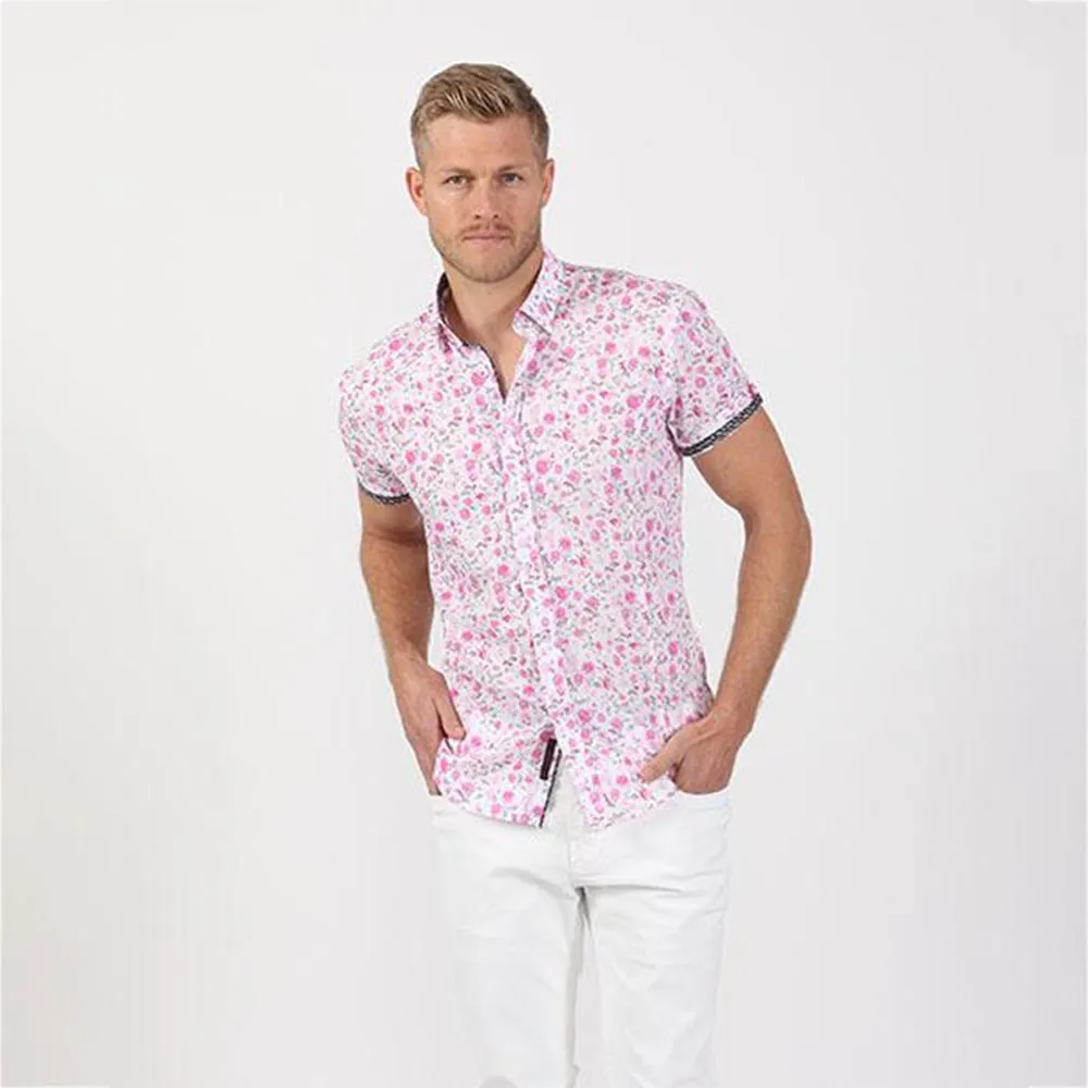 Pink Rose Print Short Sleeve Shirt