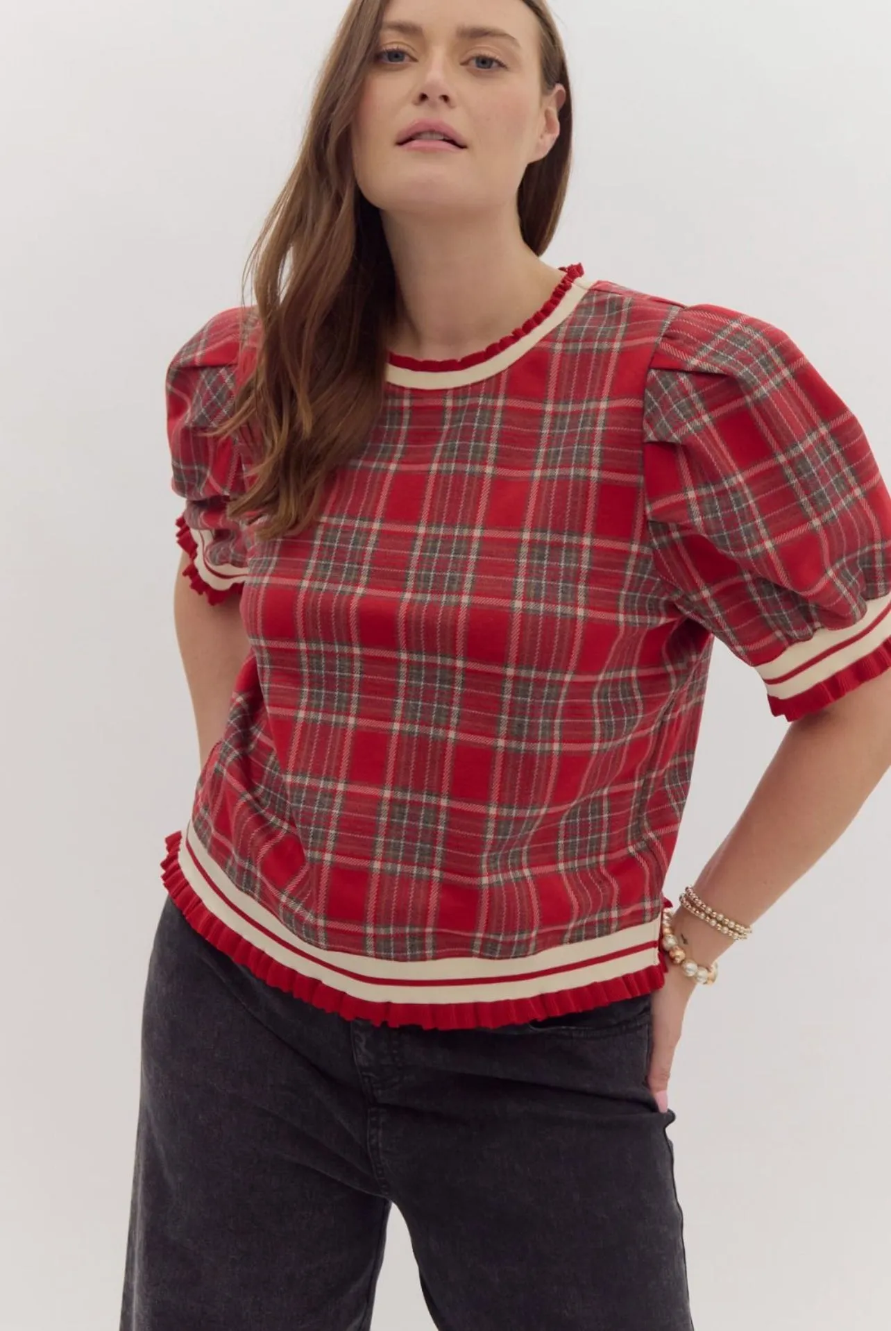 Plus Preppy Plaid Bubble Top