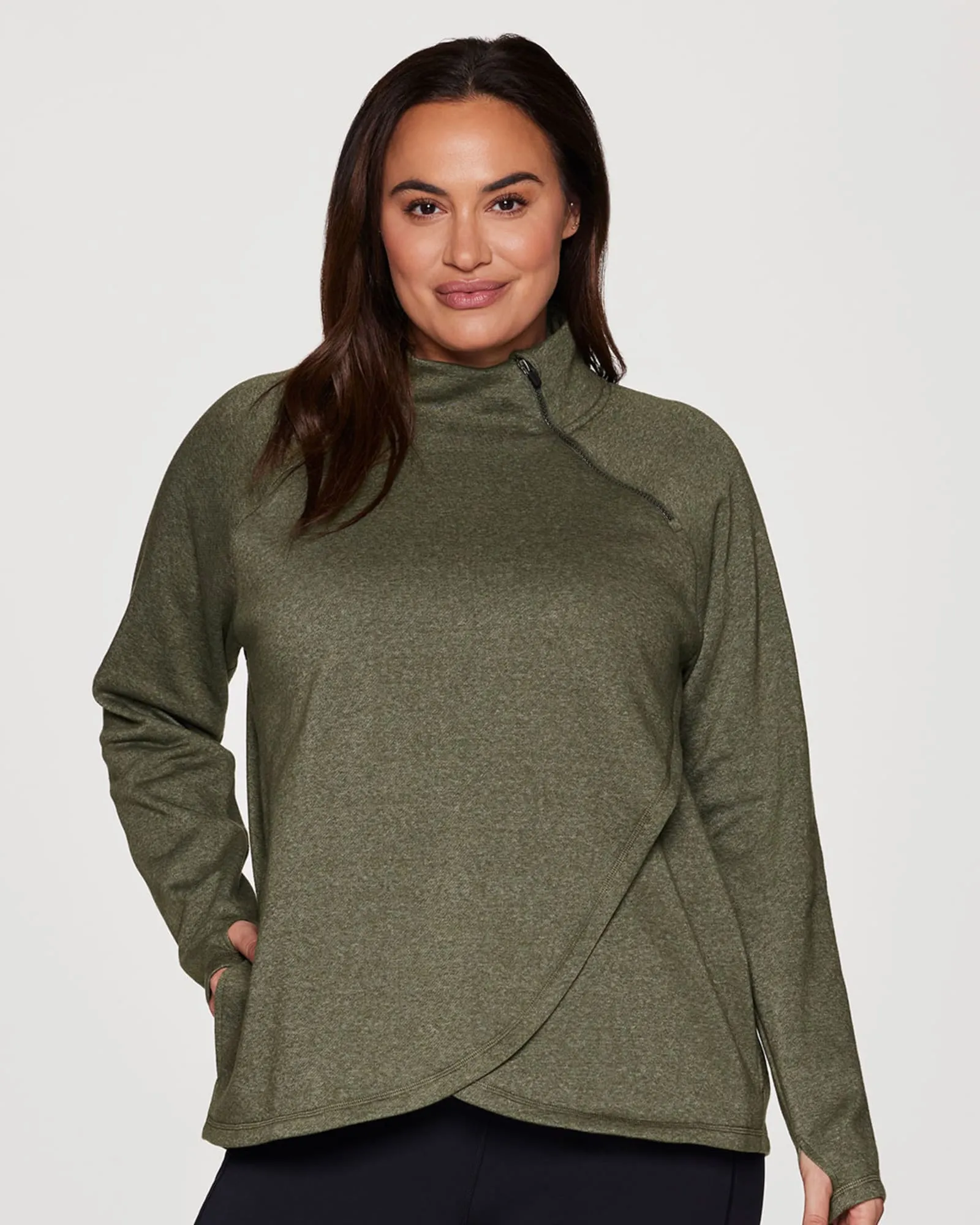 Plus Prime Ready To Roll Fleece Zip Mock Neck Pullover | Olive