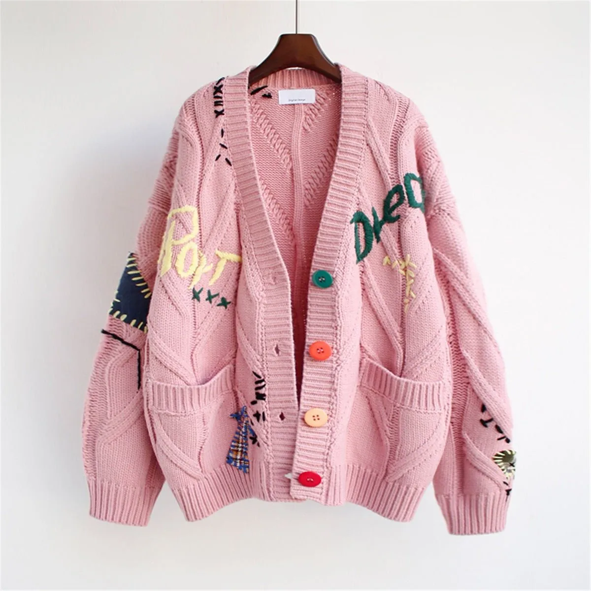 Pre Order:  Embroidered Collage Knitted Cardigan