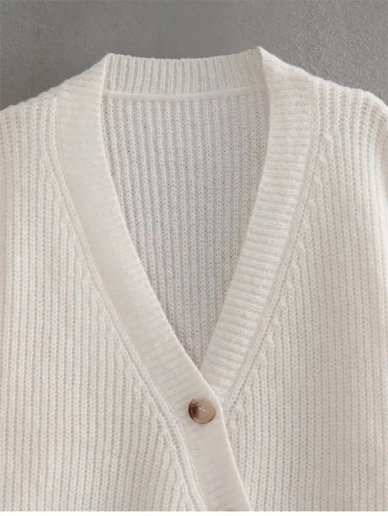 Pre Order:  White Knitted V-Neck Cardigan Sweater