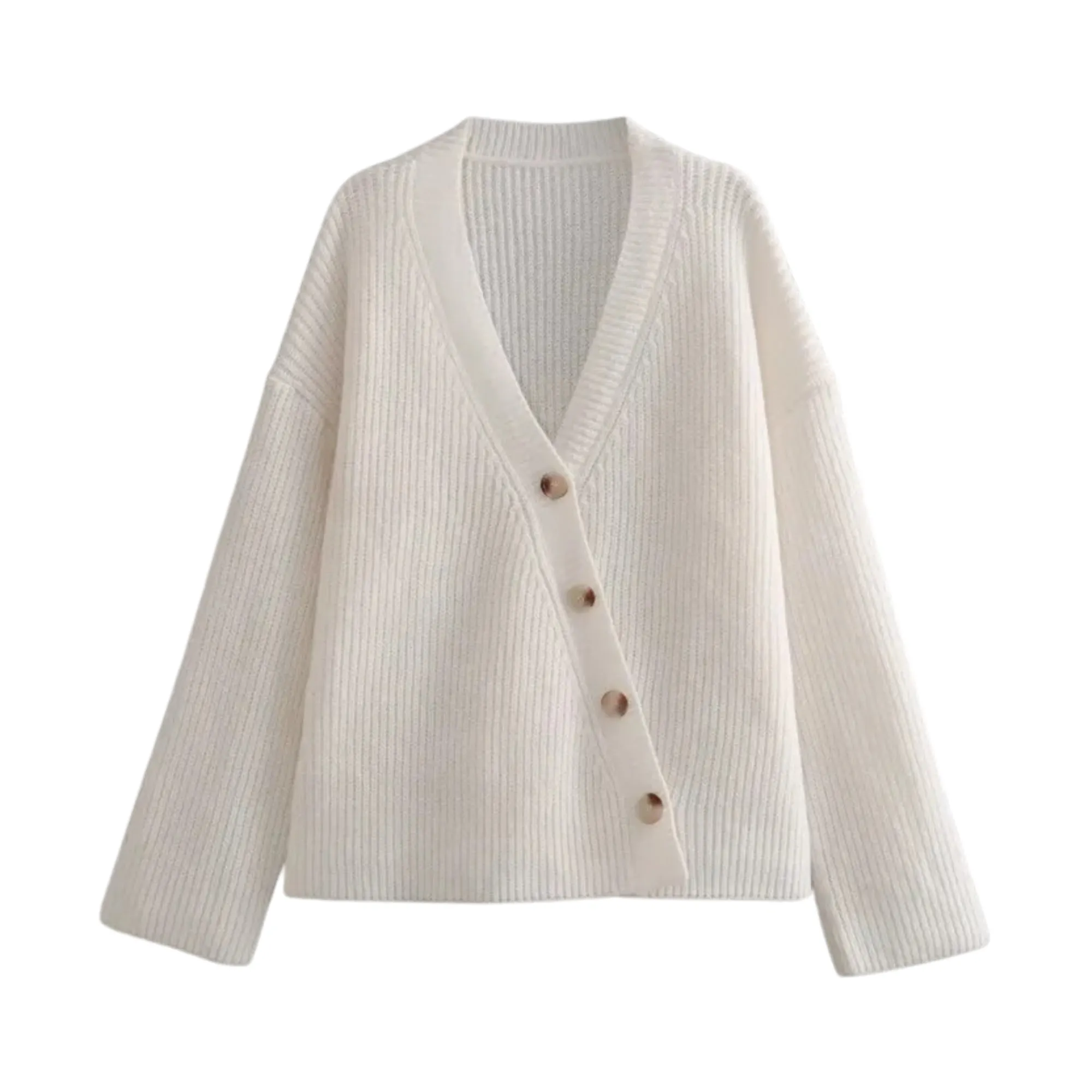 Pre Order:  White Knitted V-Neck Cardigan Sweater