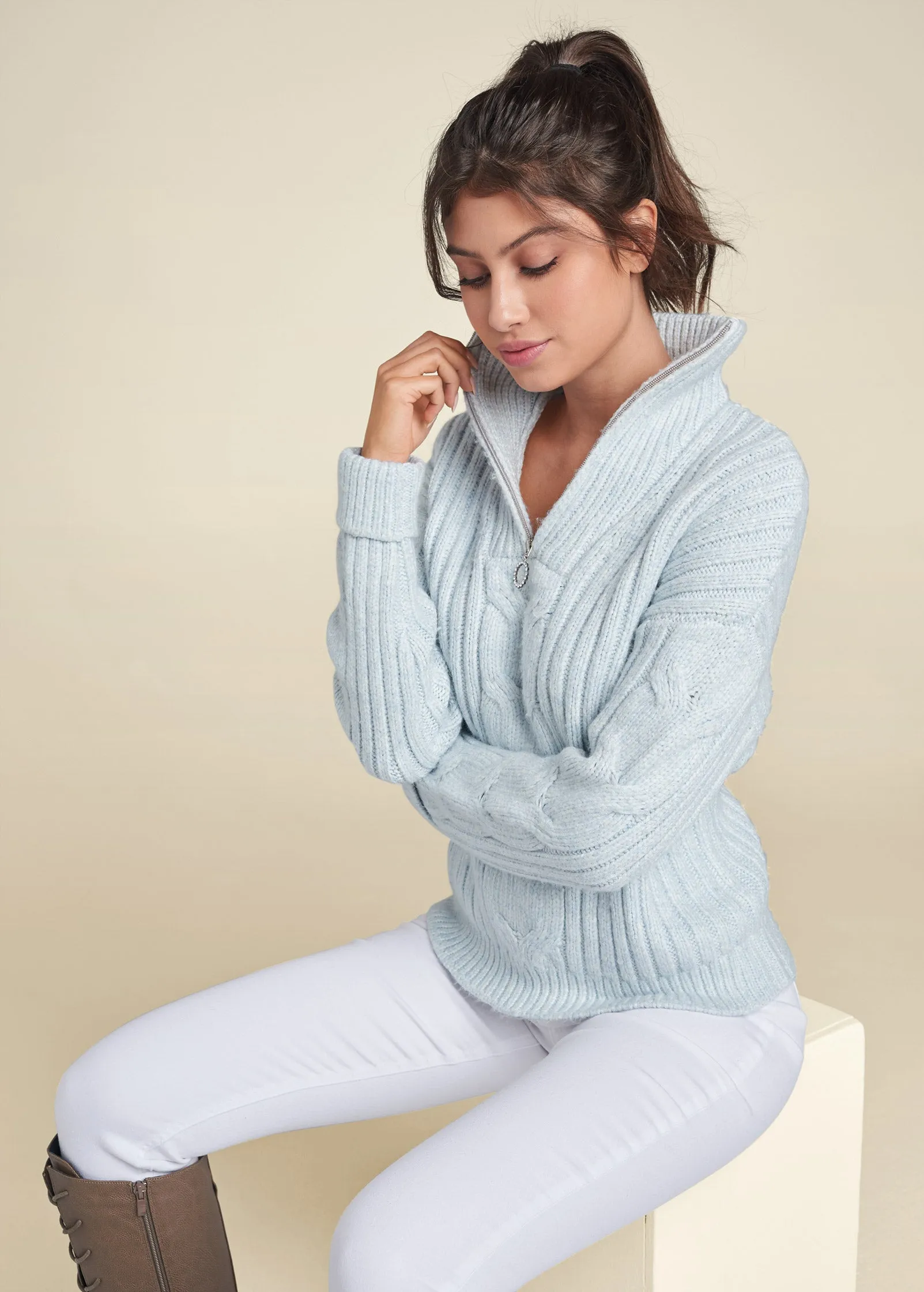 Quarter Zip Sweater - Heathered Blue