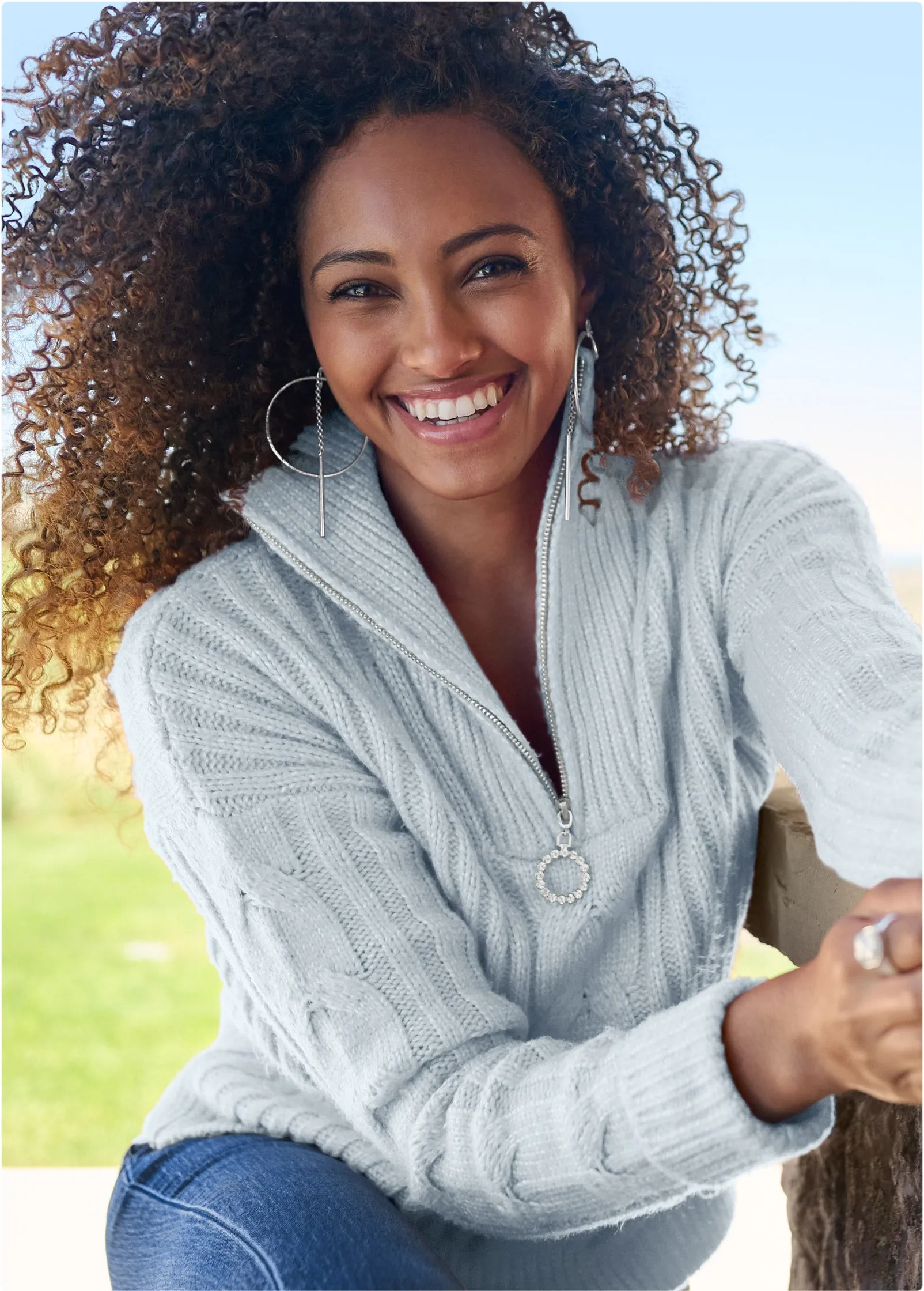 Quarter Zip Sweater - Heathered Blue