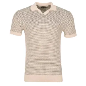 Remus Uomo Open Knitted Polo Shirt in Beige