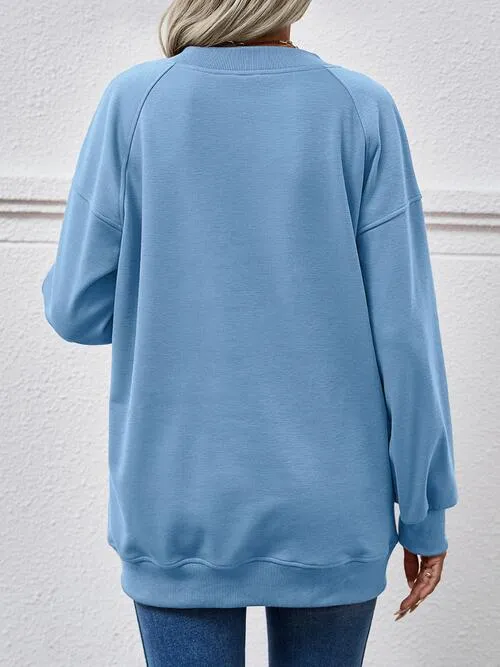 Round Neck Drop Shoulder Long Sleeve Sweatshirt