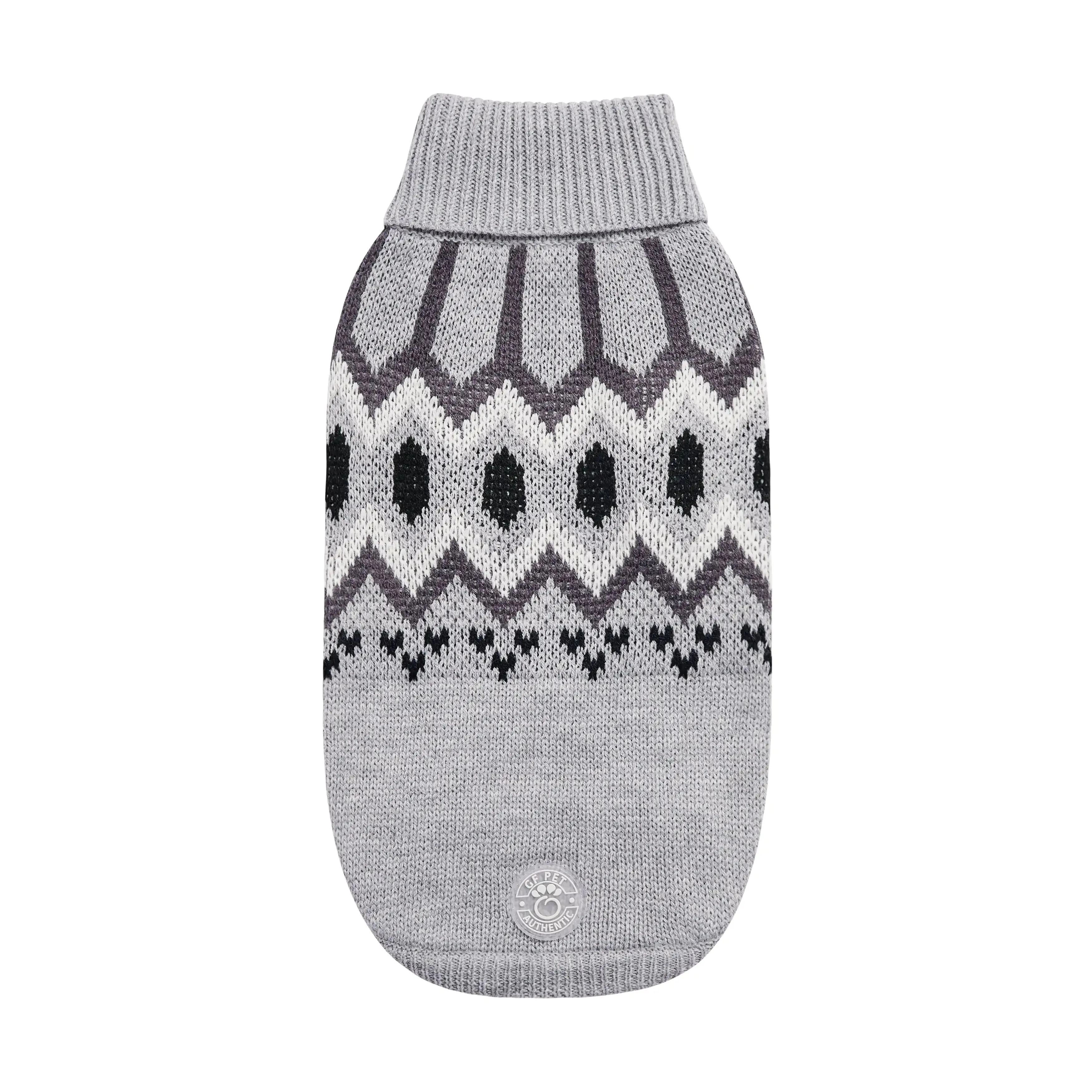 Sculpted Turtleneck Dog Sweater with Vintage Heritage Design - Grey Mix