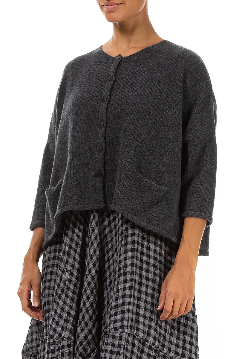 Short Loose Dark Grey Wool Cardigan