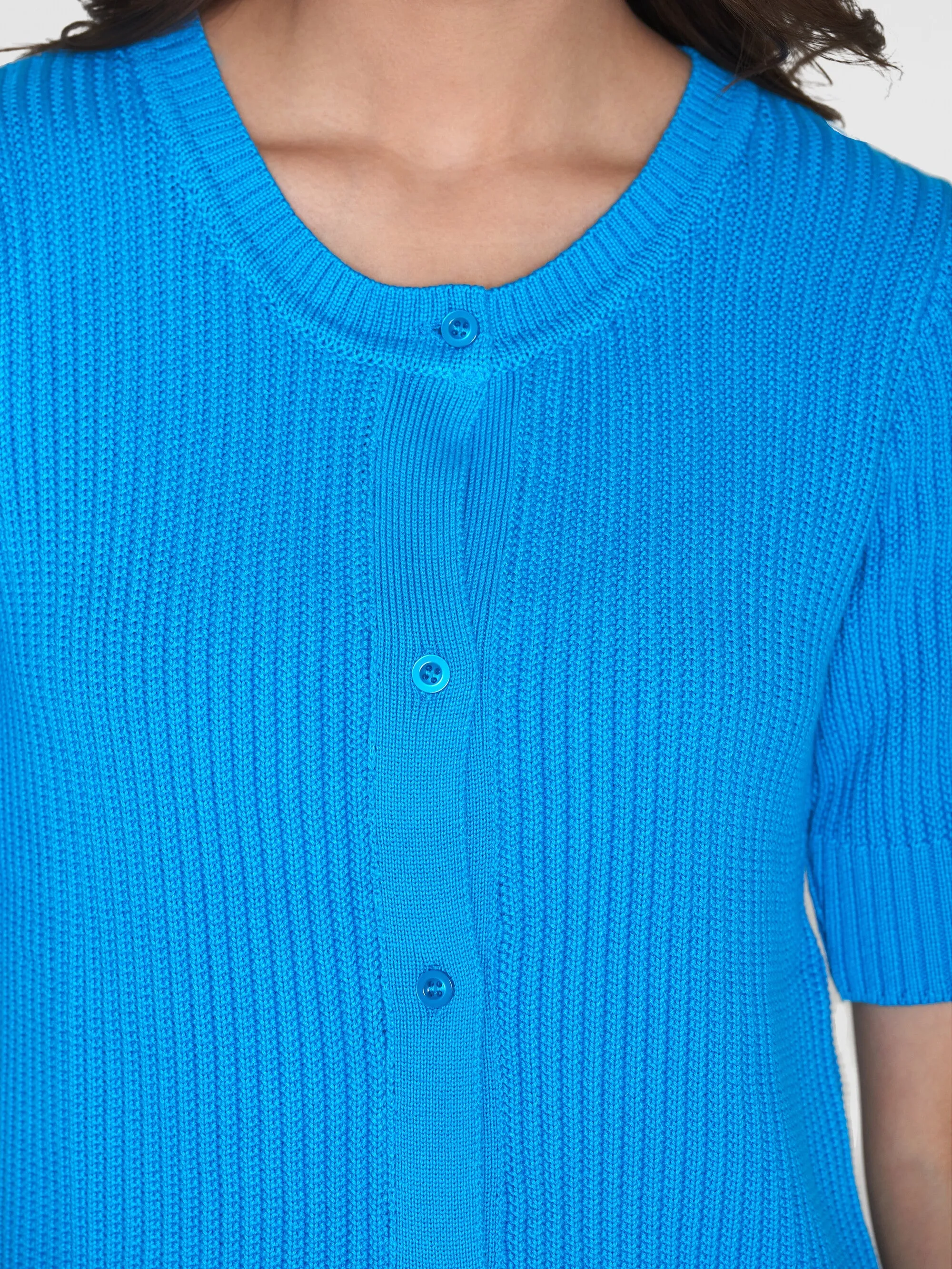 Short sleeve knitted cardigan - OCS/Vegan - Malibu Blue