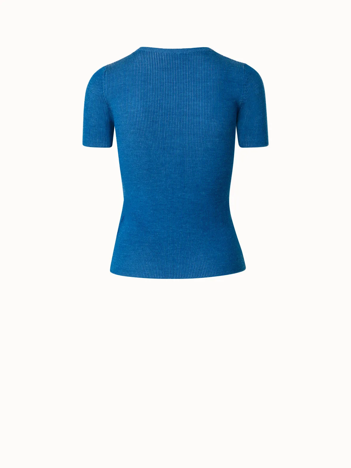 Short Sleeves Ribbed Wool Pullover