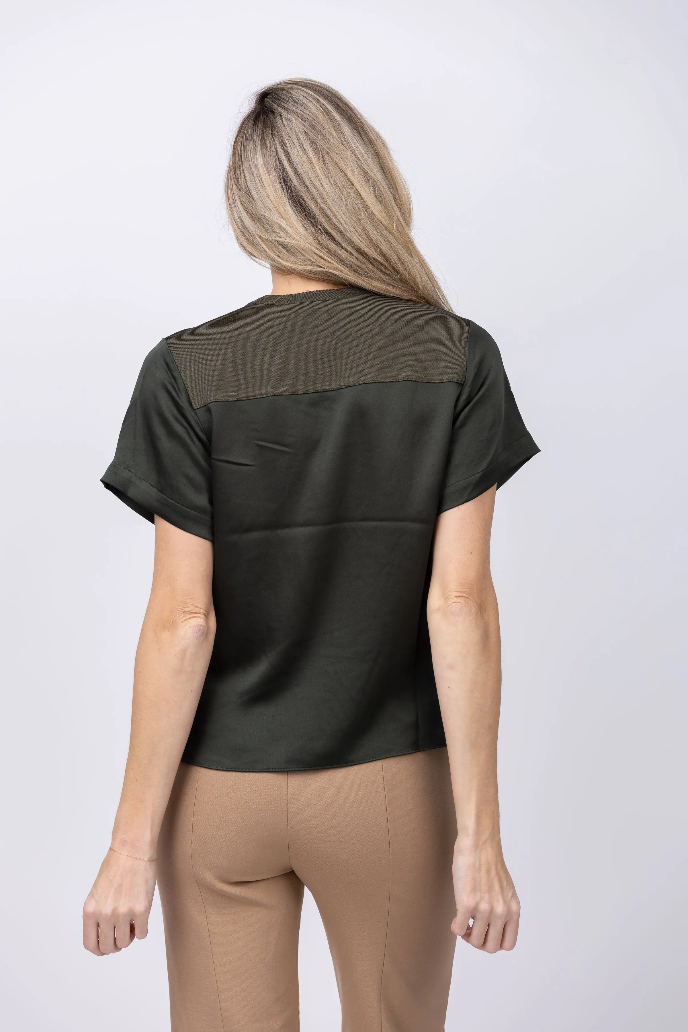 Simkhai Addy Short Sleeve Knit Back Top in Moss