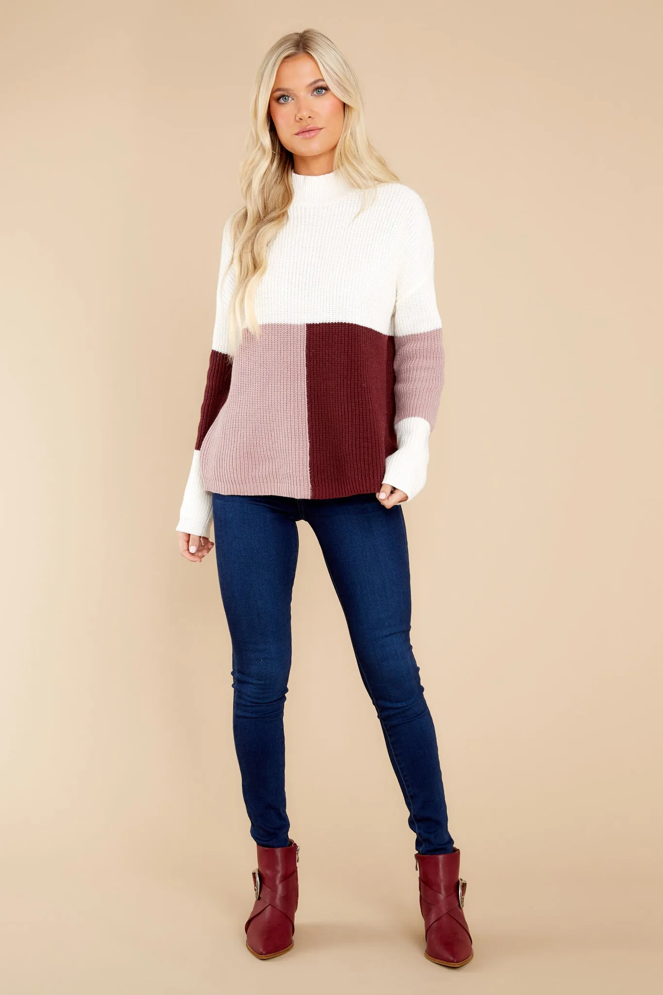 Simple Days Mauve Wine Colorblock Sweater