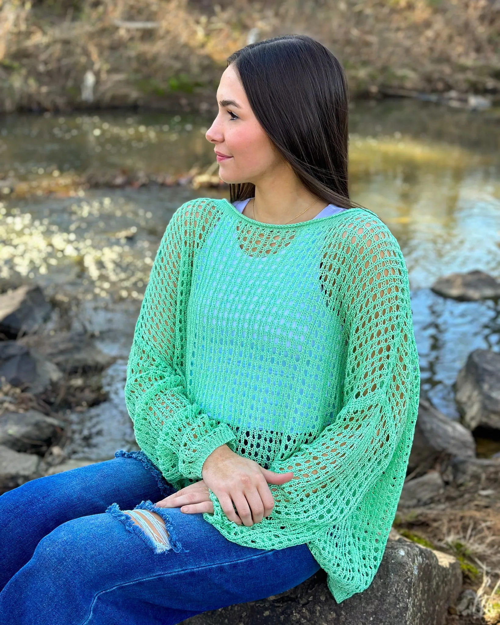 Spring Break Open Knit Pullover Top