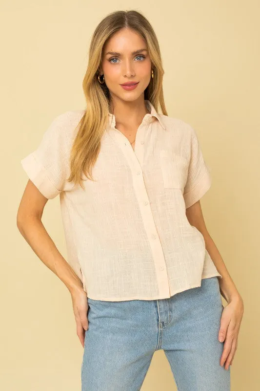 TEEK - Short Sleeve Button Down Blouse