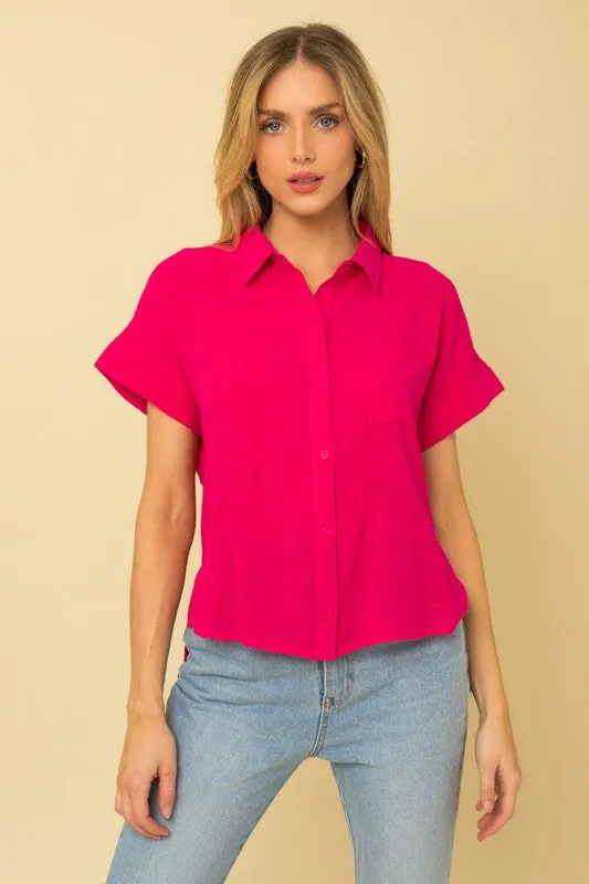 TEEK - Short Sleeve Button Down Blouse