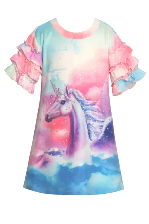 Toddler Girls Ruffled Short Sleeve Unicorn Dress