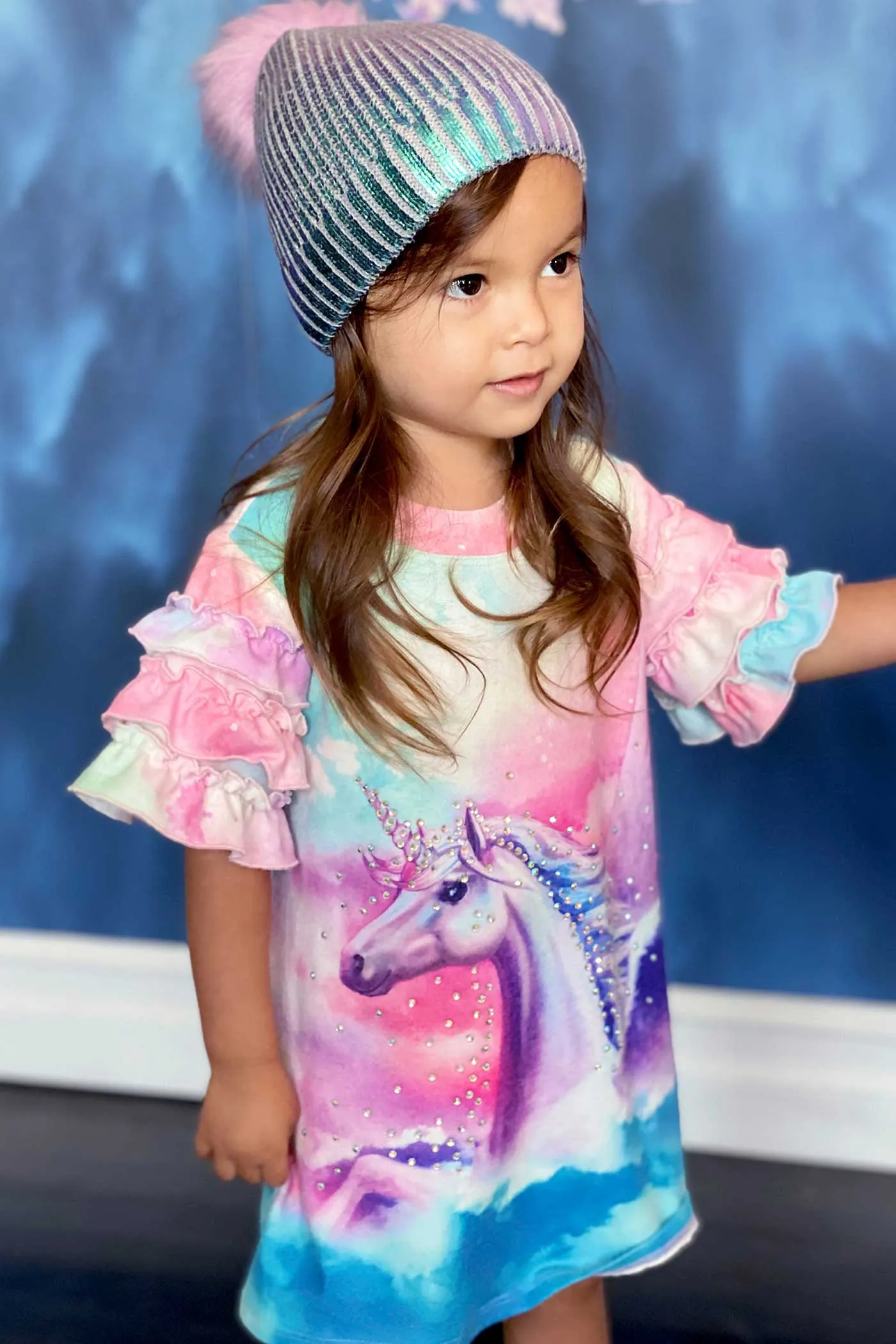 Toddler Girls Ruffled Short Sleeve Unicorn Dress