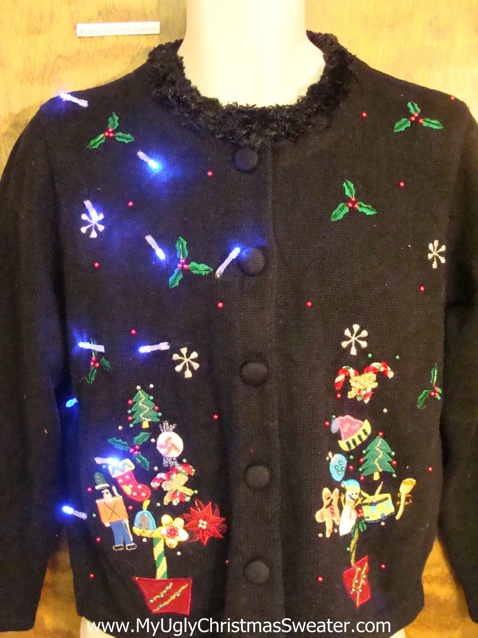 Tree Collage 2sided Light Up Ugly Xmas Sweater